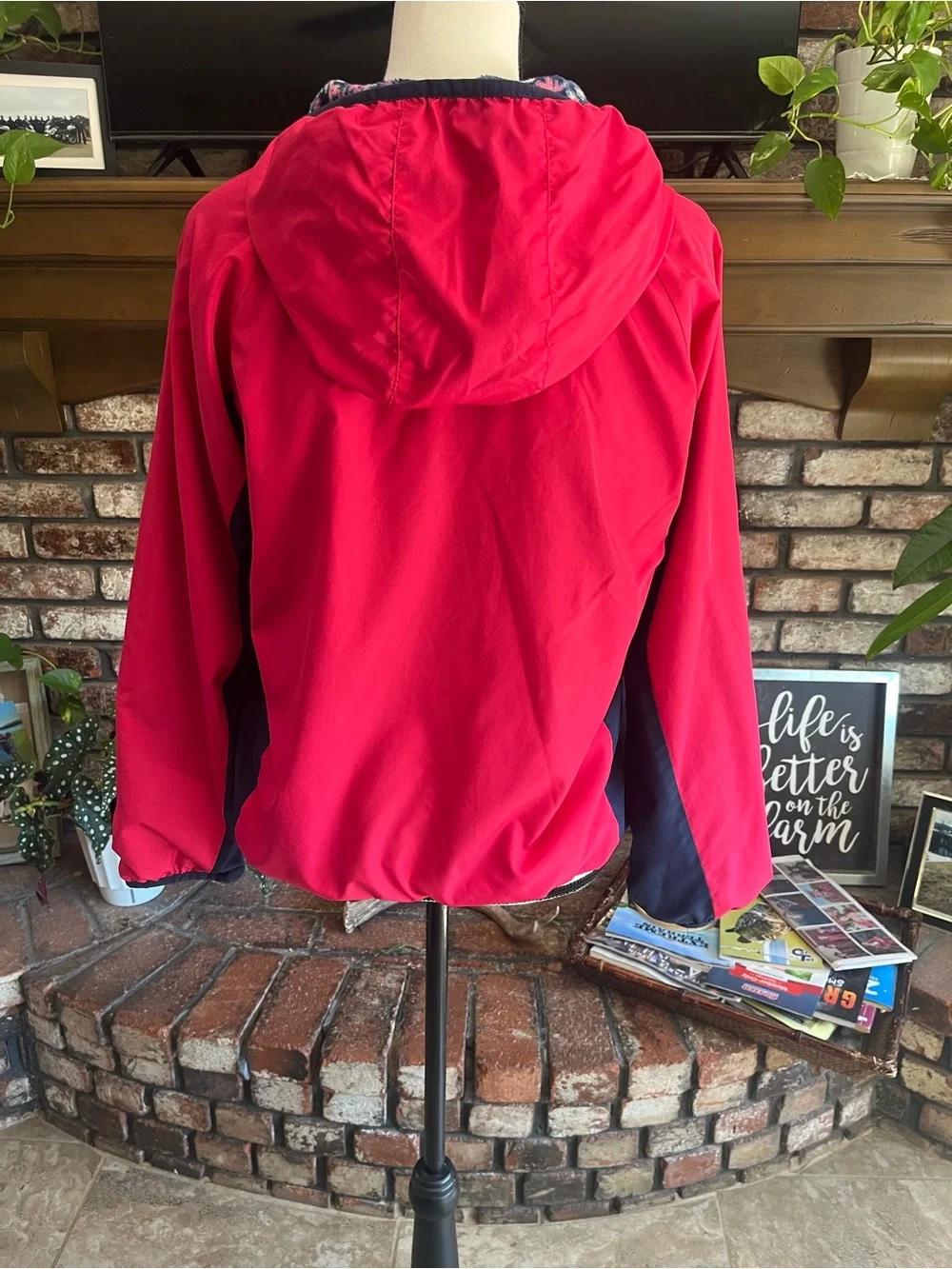 Eddie Bauer Girls' Hot Pink Hooded Jacket with Navy Panels